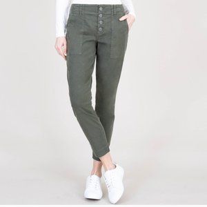 LEVEL 99 EXPOSED BUTTON FLY UTILITY PANT IN WOODLAND GREEN SIZE 30